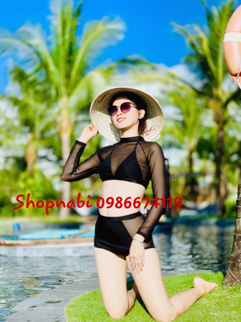 Đồ bơi bikini tay dài phối lưới siêu hot