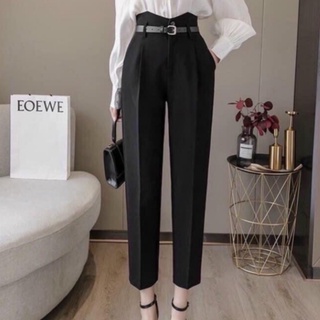 Quần baggy nữ cạp cao xẻ chữ V, quần tây nữ lưng cao kèm đai thời trang nữ tính