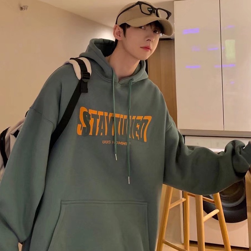 Áo hoodie dáng rộng phong cách Hong Kong cá tính tùy chọn màu sắc cho nam