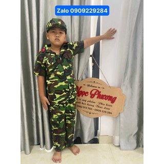 Set đồ lính rằn ri cho bé trai và bé gái kèm nón