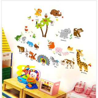 Decal Dán Tường  Động Vật Tiếng Anh 3 Khổ 126*68cm