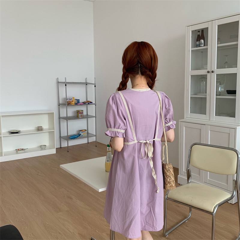 Xiaozhainv Đầm chữ A tay phồng form rộng phong cách Hàn Quốc thời trang cho nữ | BigBuy360 - bigbuy360.vn