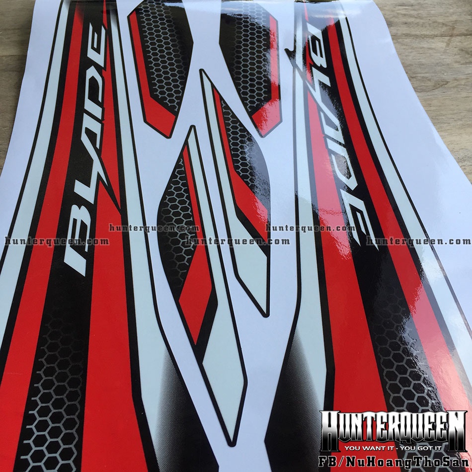 Tem rời dán xe Honda WAVE Blade đen đỏ tổ ong. Mẫu 2022 mới nhất. Decal cao cấp chống nước