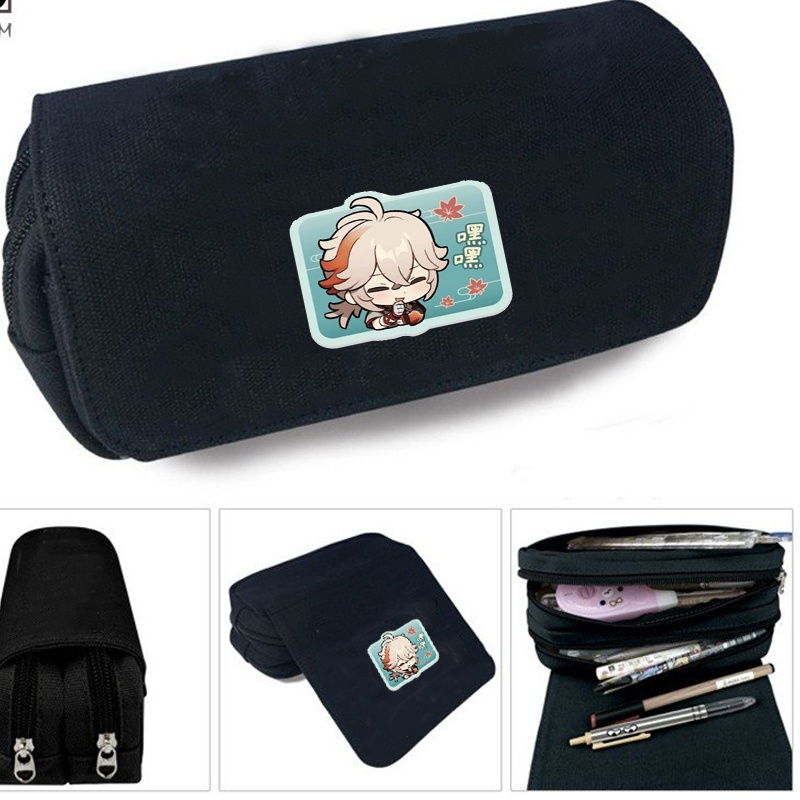 Hộp bút vải canvas in hình NHÂN VẬT GENSHIN IMPACT game chibi anime M5 đi học đựng đồ dùng học tập tiện lợi
