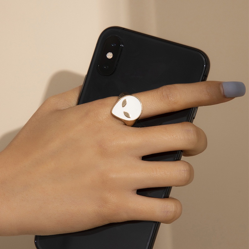 [Woman Fancy Nhẫn Dày Dặn Tráng Men Hình Trái Tim Mặt Cười Trái Tim Sành Điệu Nhiều Màu Sắc Cho Nữ