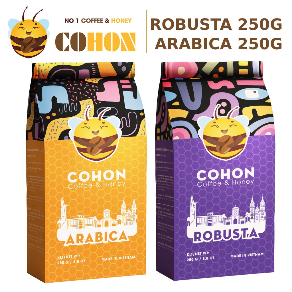 Cà phê Robusta và Arabica thương hiệu Coffee &amp; Honey 250G cafe Tây Nguyên nguyên chất 100% kèm quà tặng