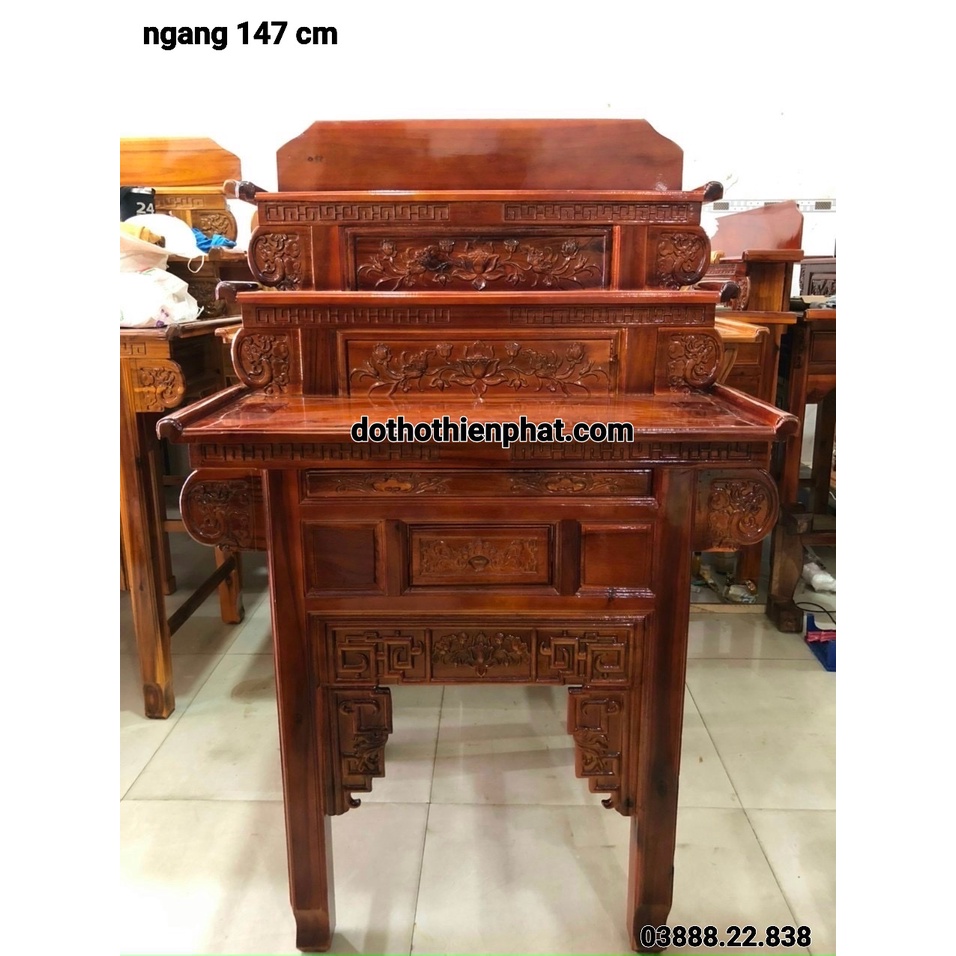 Bàn thờ gia tiên 154x177 gỗ tràm hàng xin  3 tầng   mẫu mới rarat đẹp