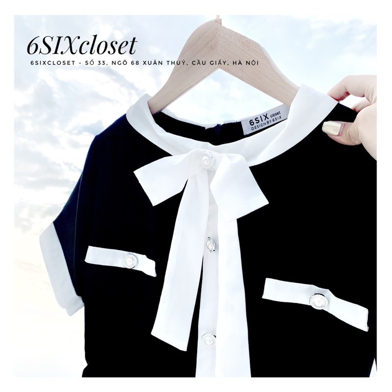 Váy hồng cúc ngọc đính nơ thời trang công sở 6SIX closet | BigBuy360 - bigbuy360.vn