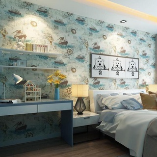 Giấy dán tường hoạ tiết thuyền buồm và biển khổ 5M HPMWallpaper Zooyoo