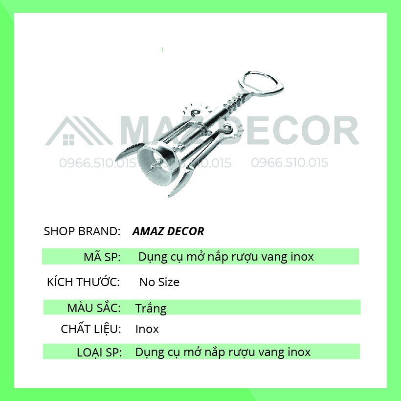[Sỉ] Dụng cụ khui mở nắp rượu vang inox 304 đẹp giá rẻ