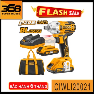 Máy siết bu lông motor không chổi than dùng pin 20v, lực siết 300nm ingco ciwli2001
