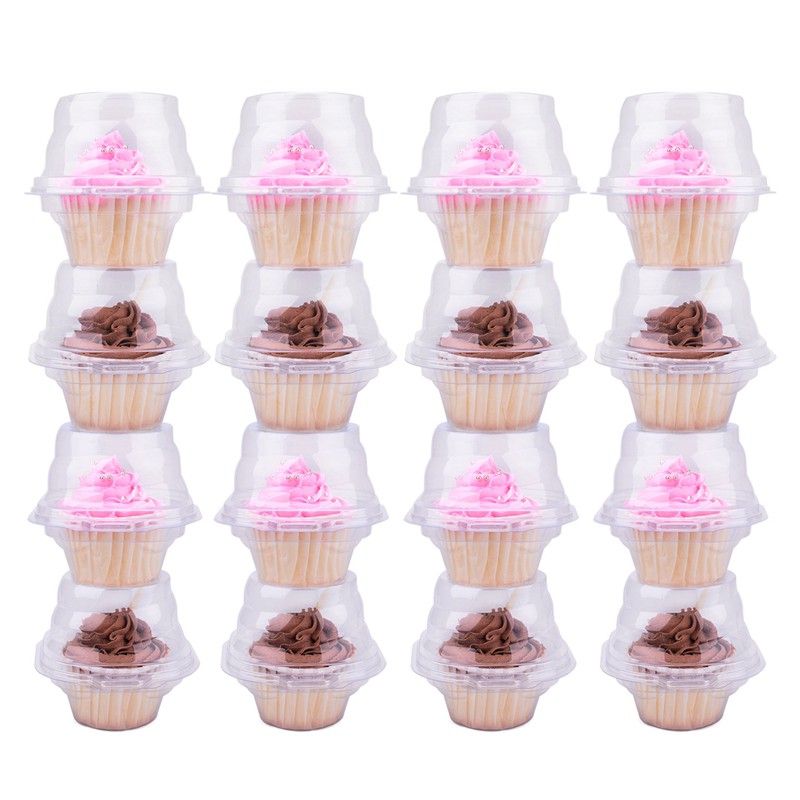 50 Pack Individual Cupcake Containers Disposable with Connected Lid Stackable Single Cupcake Boxes Clear Muffin Holders