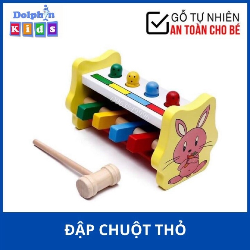 Đồ Chơi Đập Chuột Hình Thỏ Bằng Gỗ, Đồ Chơi Thông Minh Rèn Vận Động Cho Bé