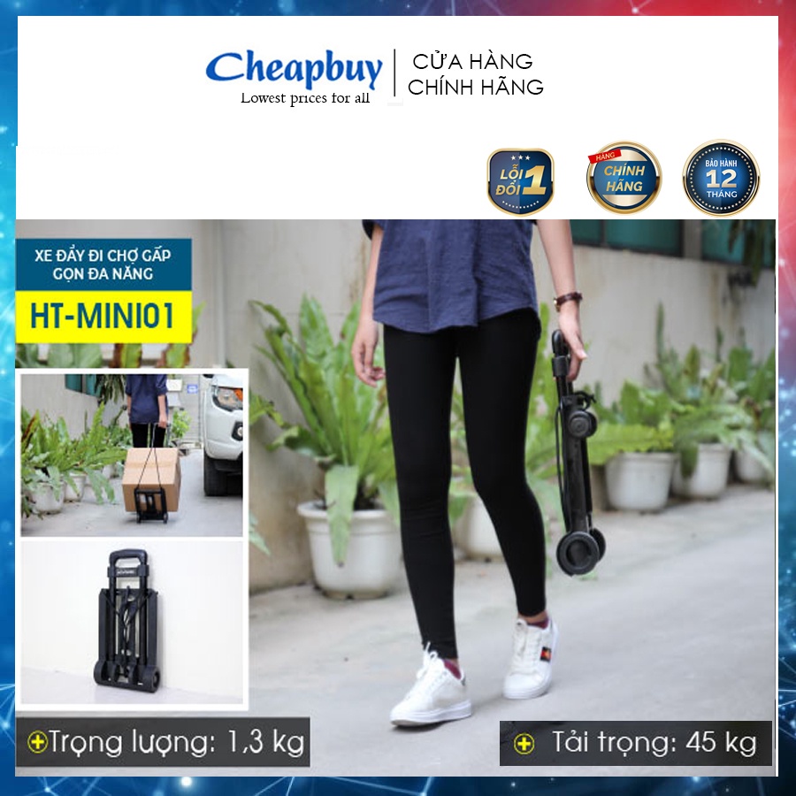 Xe đẩy kéo hàng đi chợ mini gấp gọn 2 bánh xách tay giá rẻ 40kg ADVINDEQ HT-MINI01 Tặng kèm dây buộc hàng Bảo hành 1 năm