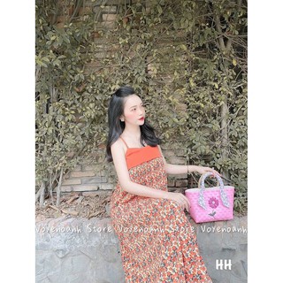 Đầm suông dập ly hoa nhí thắt nơ sau