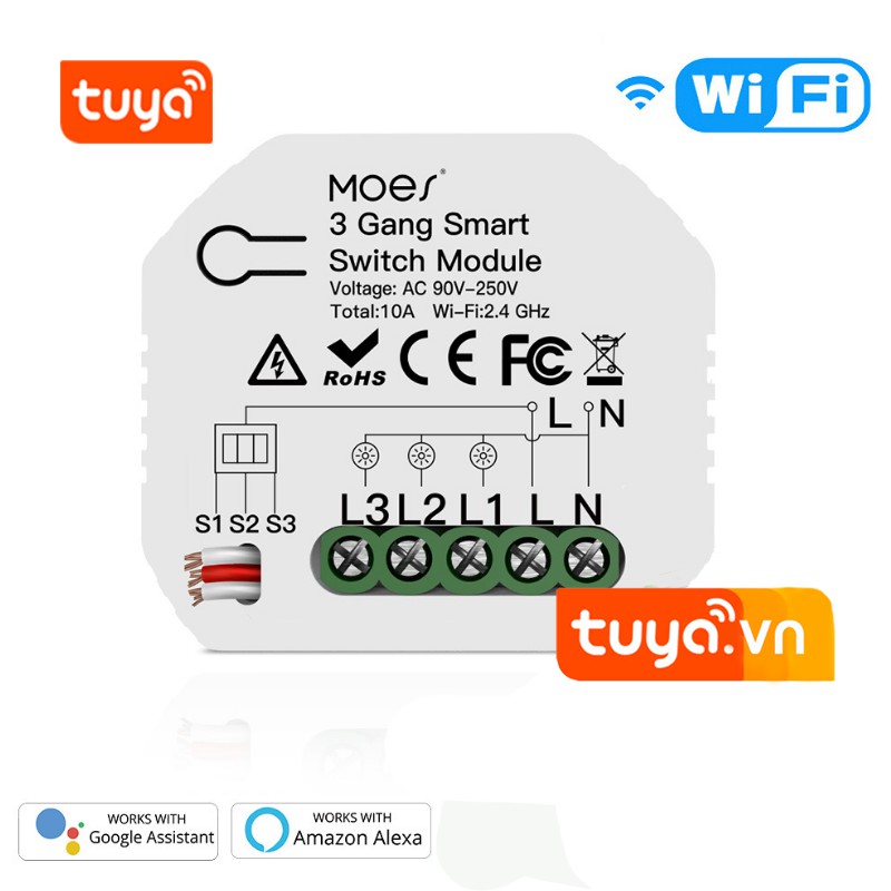 Công Tắc Module Wifi 3 Cổng Hỗ Trợ Công Tắc Tay Tuya SHP-SA3