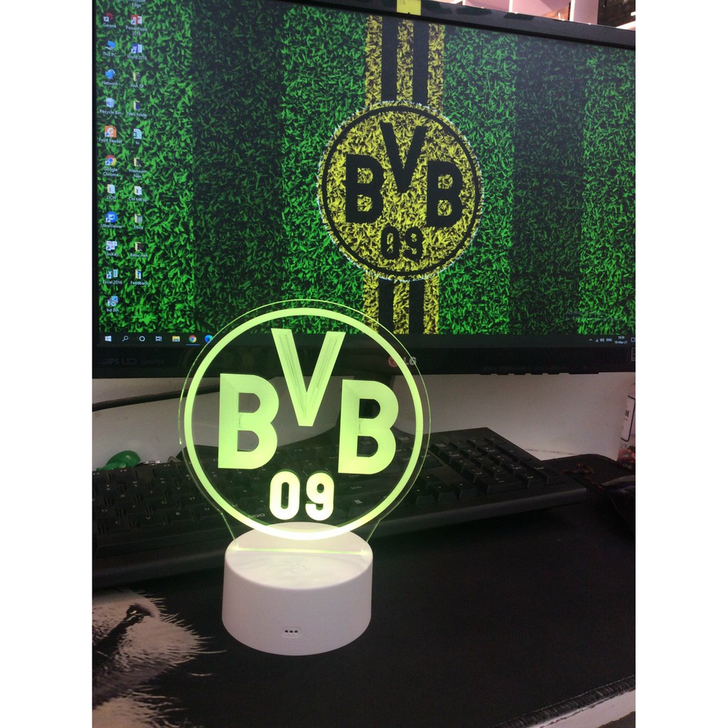 Đèn Ngủ Led 3D Logo CLB Bóng đá Dortmund | 16 Màu + Remote | Đèn Led 3D Dortmund trang trí phòng ngủ, để bàn