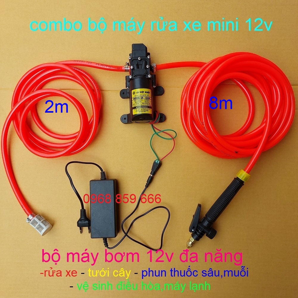 máy rửa xe mini - bộ máy bơm rửa xe tăng áp lực nước mini