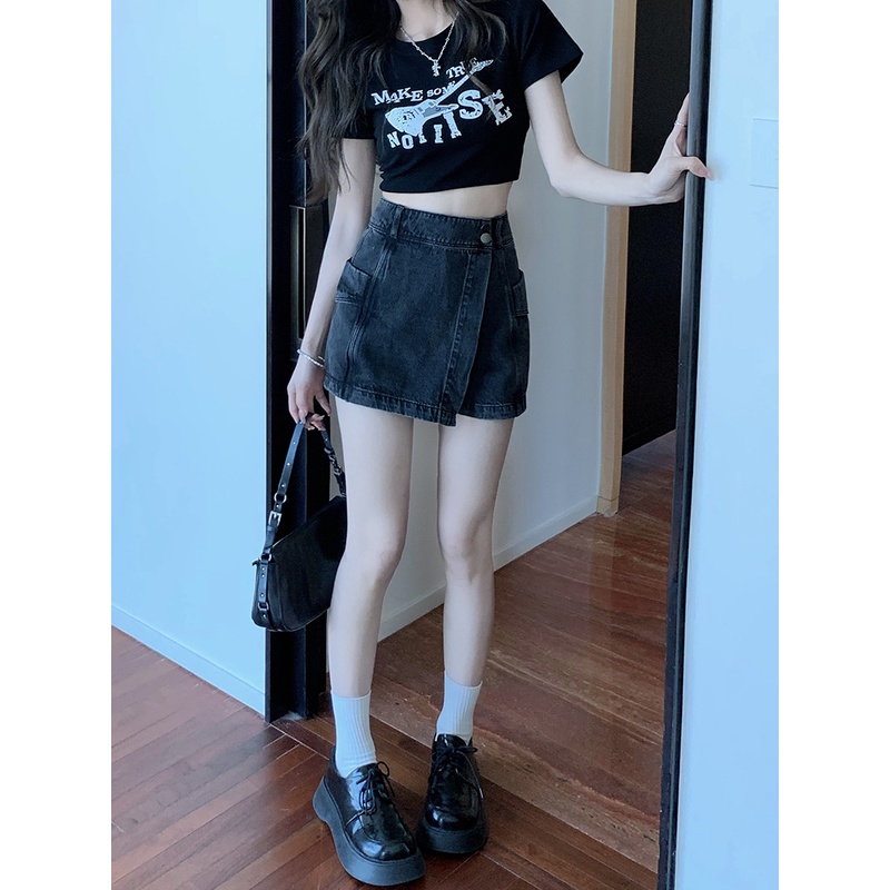 Xiaozhainv Chân váy jean Lưng Cao Dáng Chữ A Phong Cách vintage Dành Cho Nữ