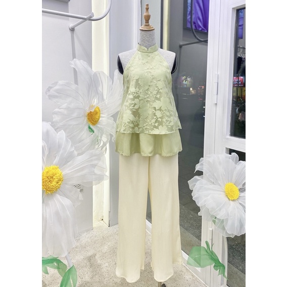 Set áo yếm cổ tàu Rosa O.N WORKSHOP thiết kế, chất liệu oganza hoa | BigBuy360 - bigbuy360.vn