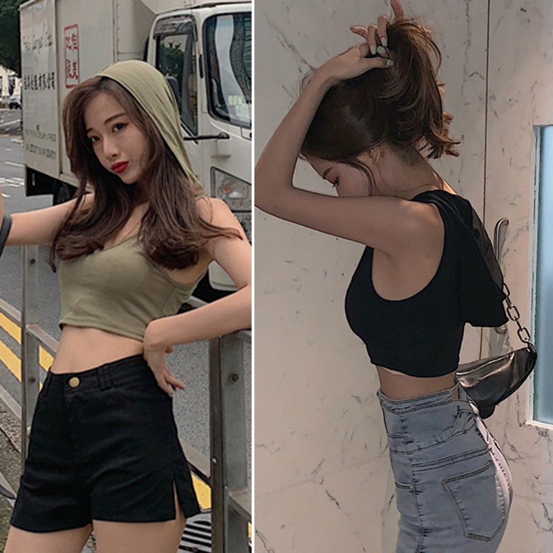 Áo Hai Dây Có Nón Màu Trơn Thời Trang Quyến Rũ Cho Nữ