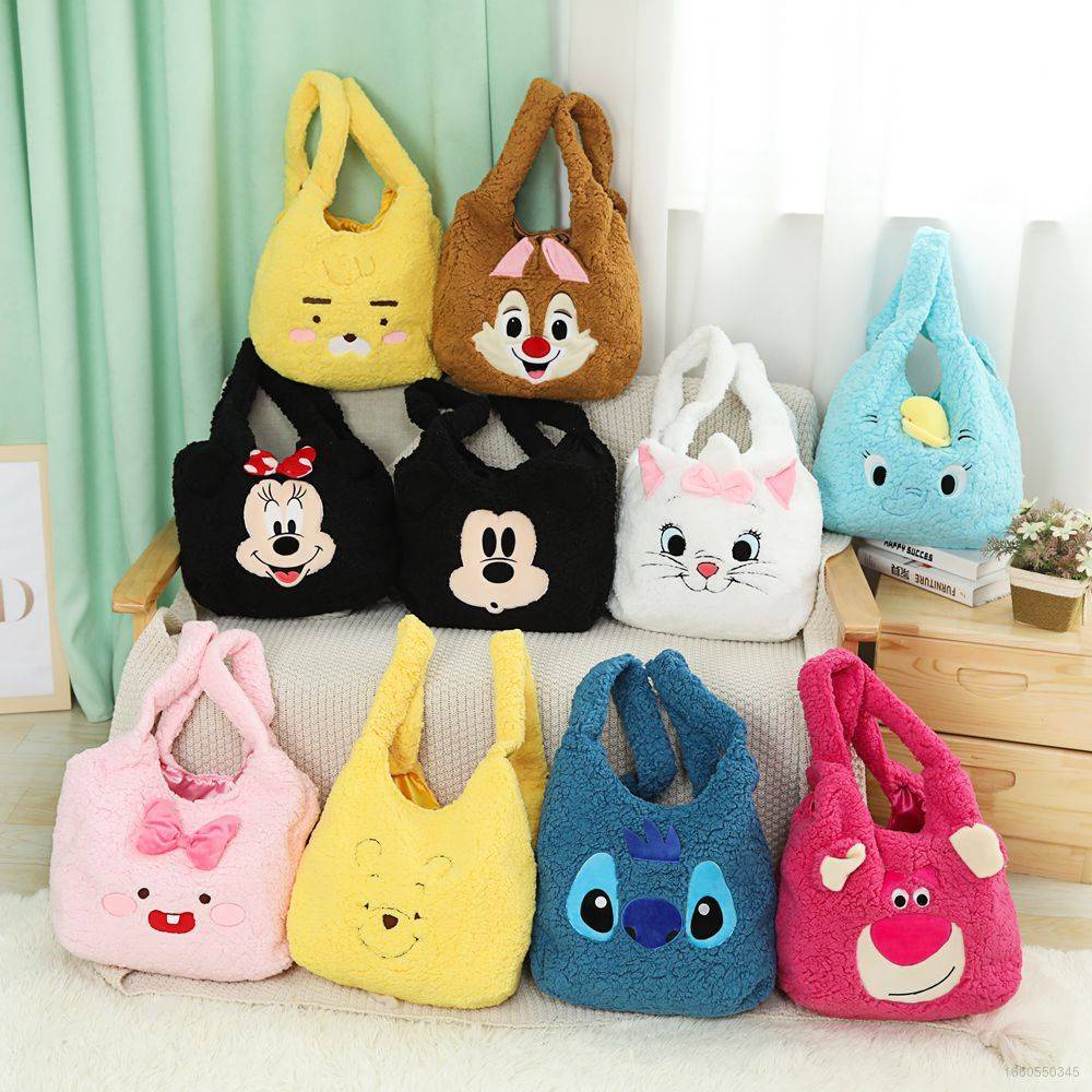 Ag Mickey Stitch Winnie the Pooh Lotso Túi Xách Tay Đeo Vai Bằng Vải Nhung Lông Cừu Phong Cách Hàn Quốc Dễ Thương Dành Cho Bạn Gái