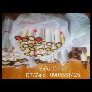 Bộ 4 TẤM biểu lụa  đỏ thư pháp /Giấy viết thư pháp liễn bồi lụa