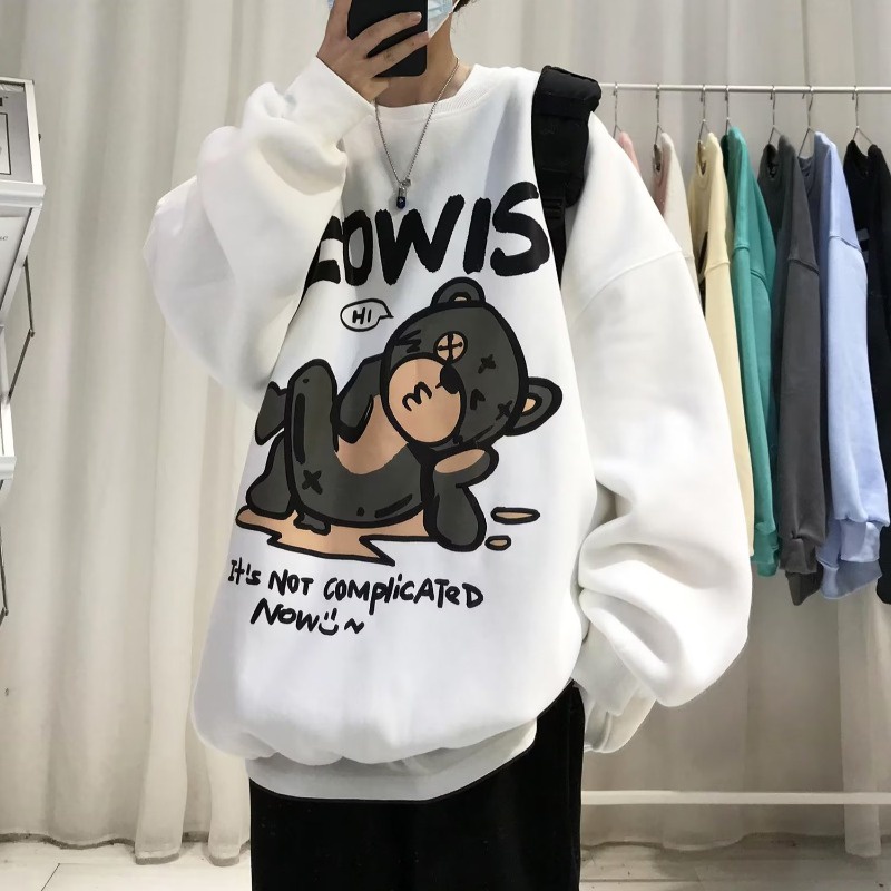 Áo Sweater Tay Dài Cổ Tròn Dáng Rộng In Hình Gấu Hoạt Hình Phong Cách Hip hop Thời Trang Cho Nam Giới Size M-5XL