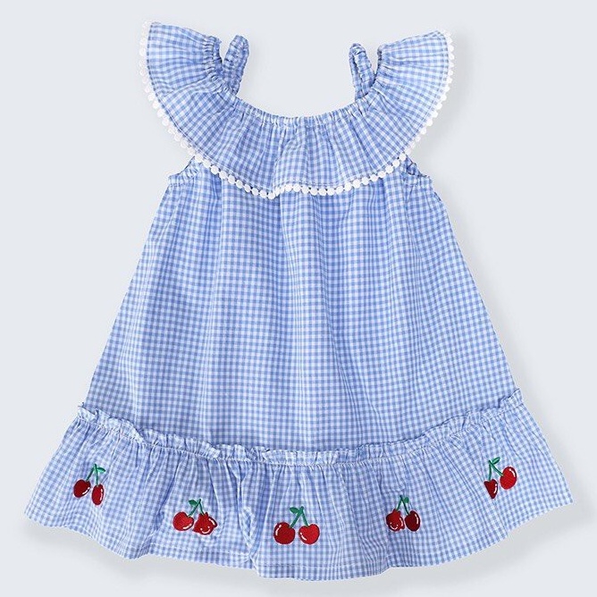 Đầm bé gái caro thêu cherry xuất Hàn