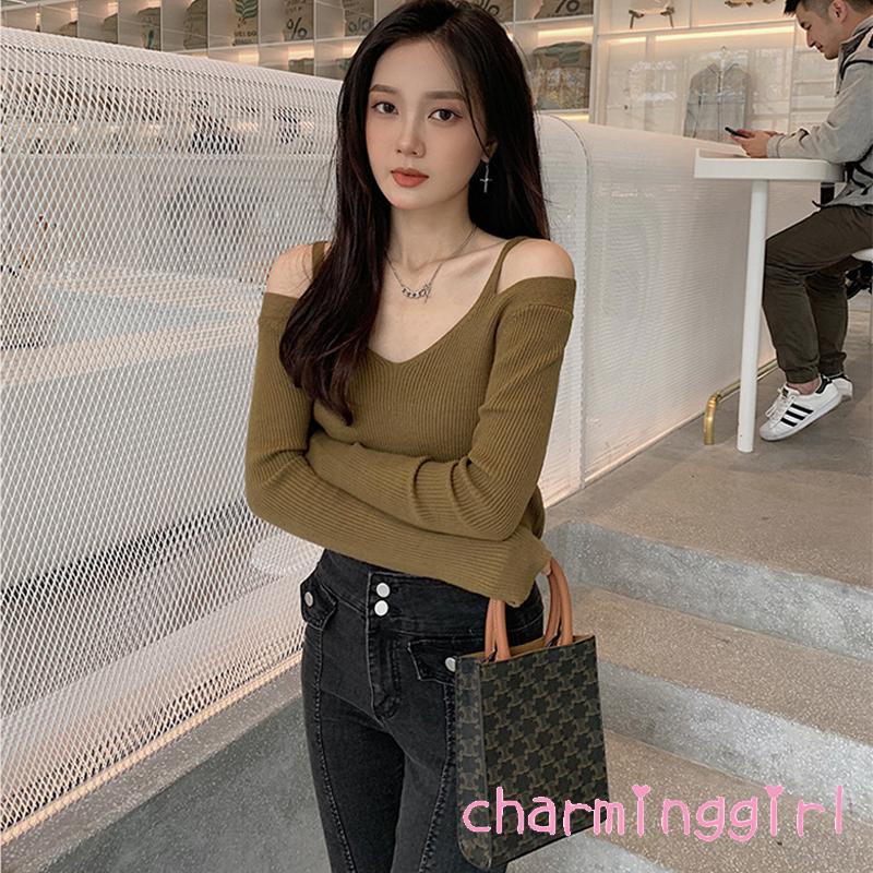 Áo thun tay dài cổ chữ V màu sắc thanh lịch cho nữ | BigBuy360 - bigbuy360.vn