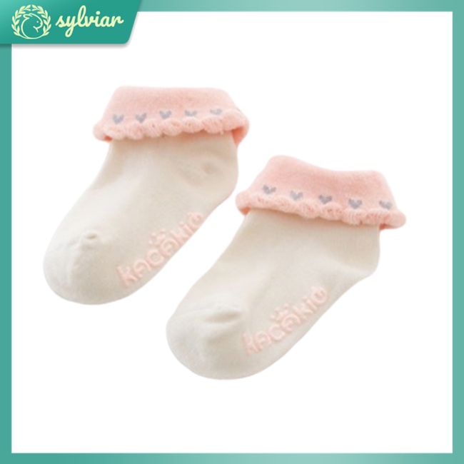 Vớ Cotton Giữ Ấm Chống Trượt Phối Ren Kiểu Công Chúa Cho Bé Gái Sơ Sinh