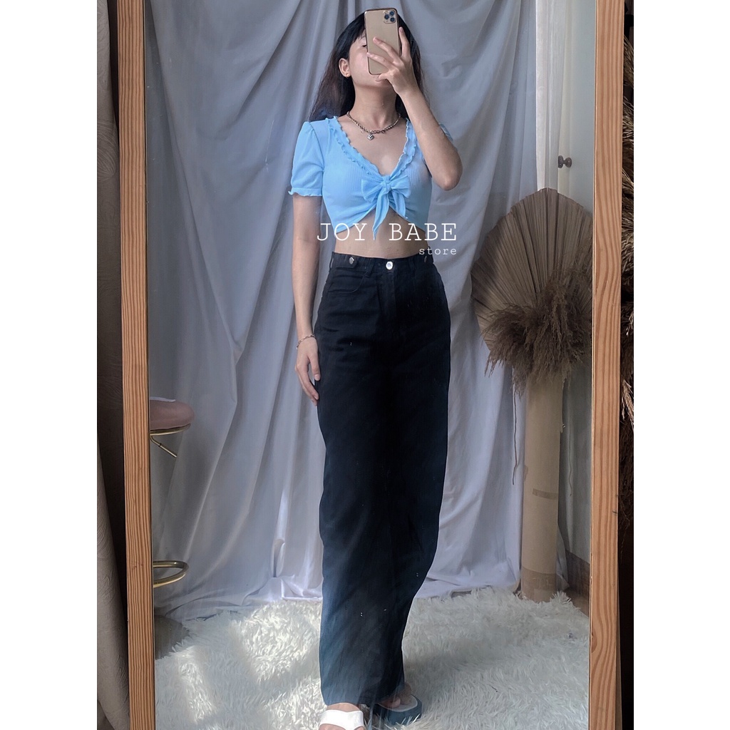 Áo croptop kiểu sexy JOY BABE form ôm🦋thun gân xịn co giãn 4 chiều,thắt 🎀 hở ngực kieu tay ngắn CRON 198 SALE