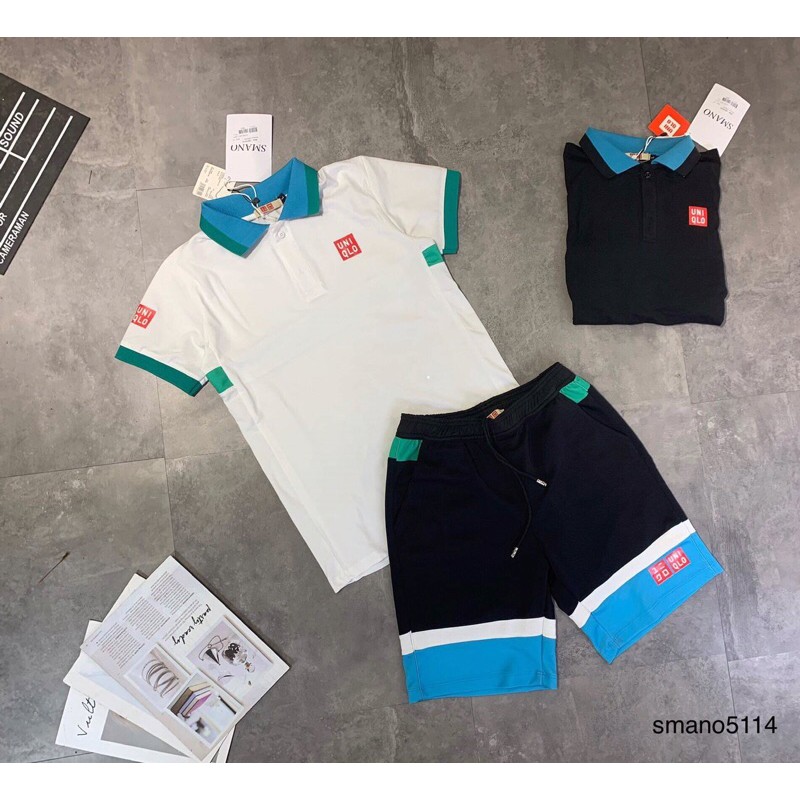 Bộ hè nam UNI phối màu, áo cổ bẻ logo trước ngực, bộ đồ nam - bearshop | BigBuy360 - bigbuy360.vn