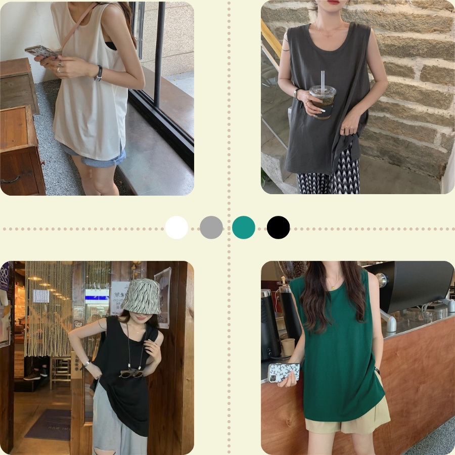Áo ba lỗ nữ form rộng trơn basic - Áo tank top 3 lỗ unisex sát nách dáng rộng trùm mông