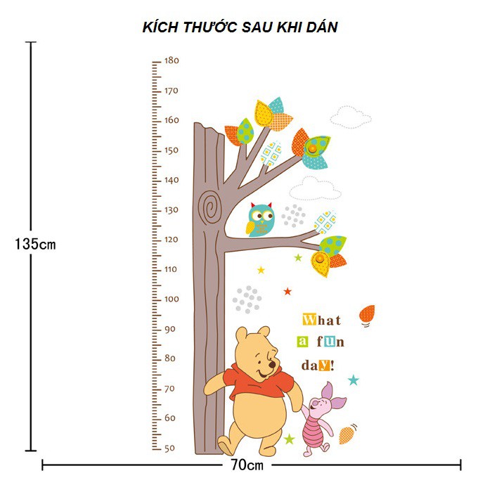 Decal dán tường đo chiều cao Gấu Pooh [FREESHIP 50K] trang trí phòng bé yêu