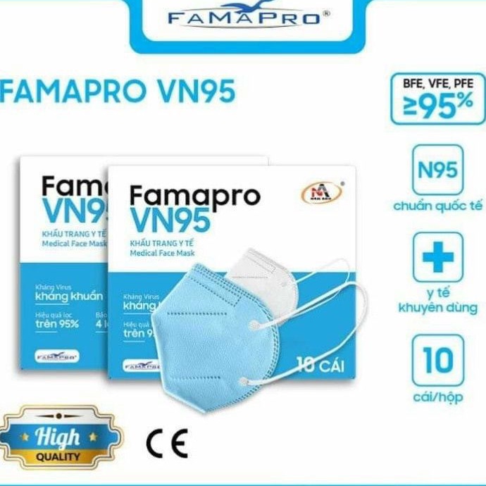 [Hộp 10 cái - màu trắng] Khẩu trang y tế N95 - FAMAPRO đạt chuẩn 4 lớp kháng khuẩn, hàng Công Ty Nam Anh