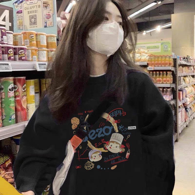 ZHELIAHNGFEI Áo Sweater Tay Dài Cổ Tròn Dáng Rộng Phong Cách Preppy