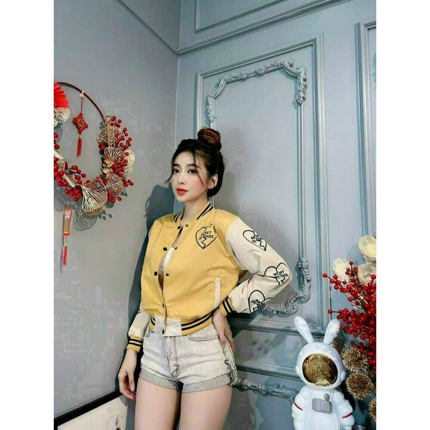 (Sale FreeShip) Aó khoát nữ,khoát bomber tay phối màu dễ thương,nút bấm cao cấp,chất dù 2 lớp lên from chuẩn