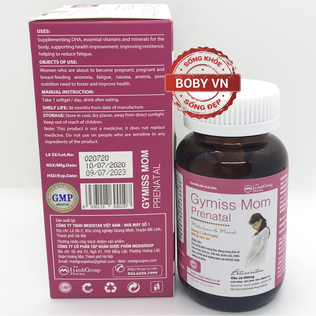 Gymiss mom prenatal - Vitamin tổng hợp &amp; DHA cho bà bầu (Hộp 30 viên)