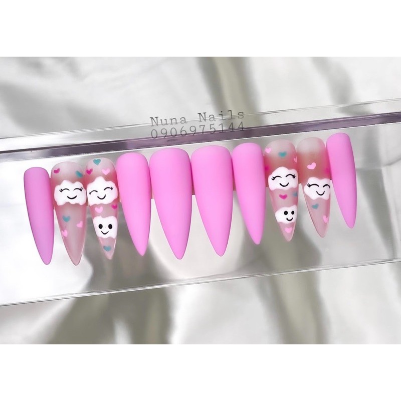 nailbox  móng úp thiết kế mây Hồng cute Top lì có thể đổi màu inbox chọn size và shape