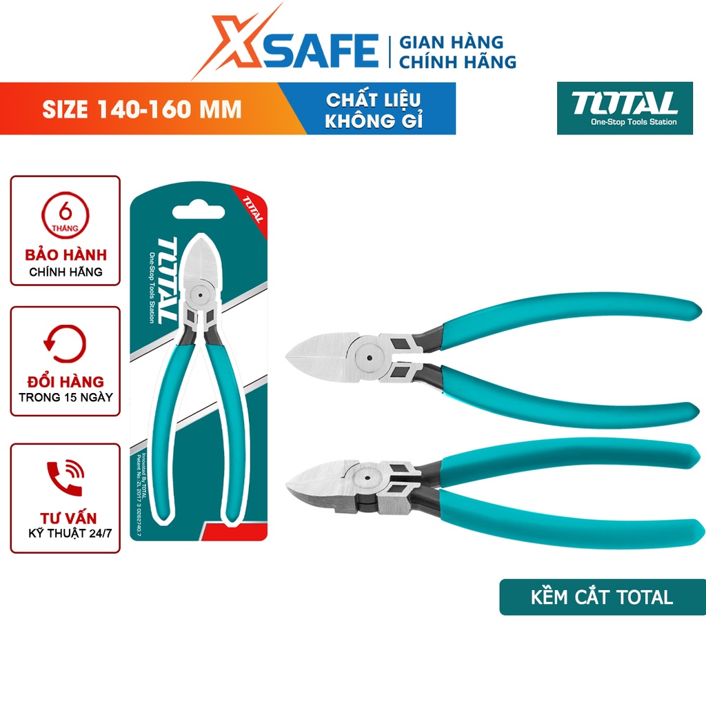 Kìm cắt nhựa TOTAL Kềm cắt 2 kích thước 5-6 inch, đầu kềm mạ đen bóng, tay cầm nhựa, đóng gói thẻ trượt chắc chắn -XSAFE