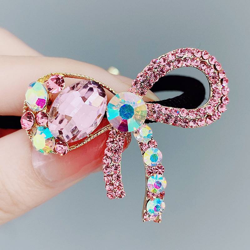 Dây buộc tóc co giãn hình nơ bướm đính đá pha lê thời trang Hàn Quốc cho nữ