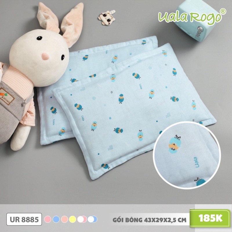 Gối Bông Nano trẻ em UalaRogo kích thước 43x29x2,5cm cotton 100% mềm mát thấm mồ hôi tốt