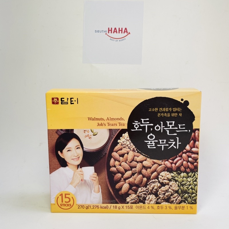 Trà ý dĩ óc chó hạnh nhân Bột ngũ cốc Damtuh Walnuts, Almonds &amp; Job's Tears Tea 270g (18g*15 túi)