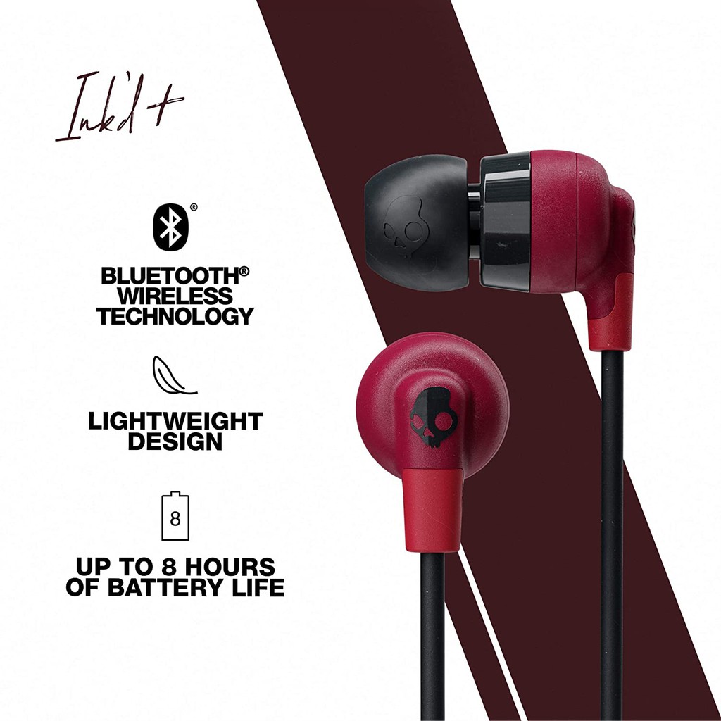 Tai nghe Bluetooth Wireless Skullcandy INKD+ Đỏ/Đen - Hàng Chính Hãng