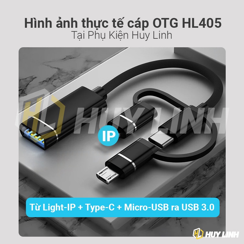 Cáp OTG Táo, Type-C và Micro ra USB 3.0 - Nhôm nguyên khối dài 18cm dây dù HL405