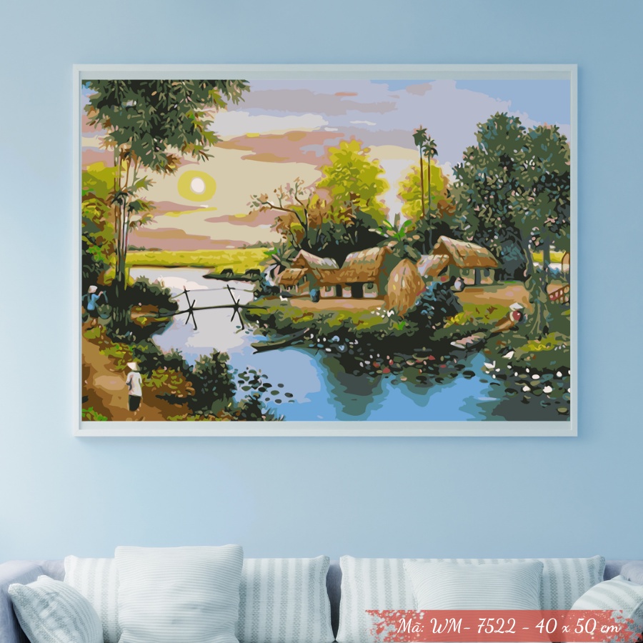 Tranh Sơn Dầu Số Hóa Tự Tô Màu Theo Số Mẫu Phong Cảnh - WM7522 Kèm Màu Acrylic Kích Thước 40x50cm