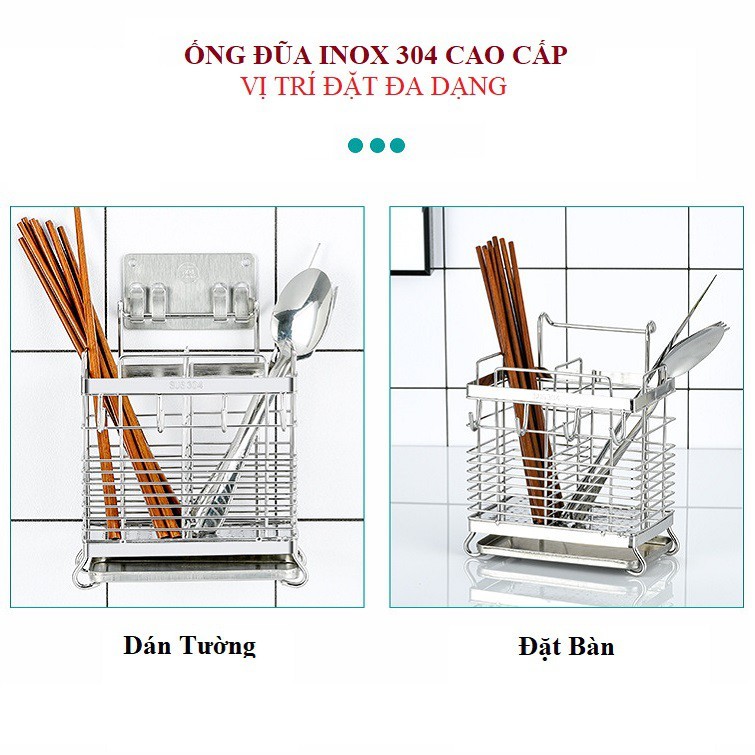 Ống đựng Đũa thìa dĩa 2 ngăn Inox 304 Latimax K1 Dán Tường Không Khoan Đục