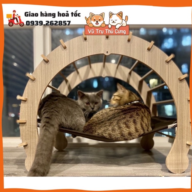 Võng gỗ cho Chó mèo - Giường ngủ chó mèo thú cưng bằng gỗ kèm Võng, đồ chơi chó mèo