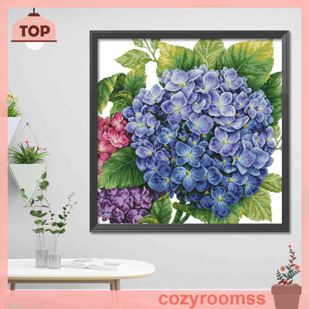 Tranh Thêu Chữ Thập Trang Trí Hình Hoa Cẩm Tú Cầu 14CT 2 Dây Cotton